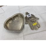 A Silver 'hand of god' and a heart shaped dish