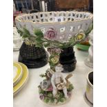 A Meissen centre piece, floral and Putties, a.
