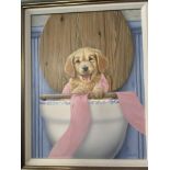 A mixed media framed, 'Dog in toilet' by John Silver,