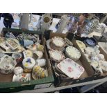 Three boxes, tea plates, teacups, ornaments etc.