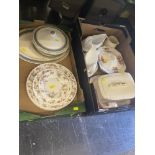 Two boxes; Minton plates and Crown Ducal dinner service etc.