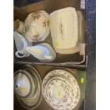 Two boxes; Minton plates and Crown Ducal dinner service etc.