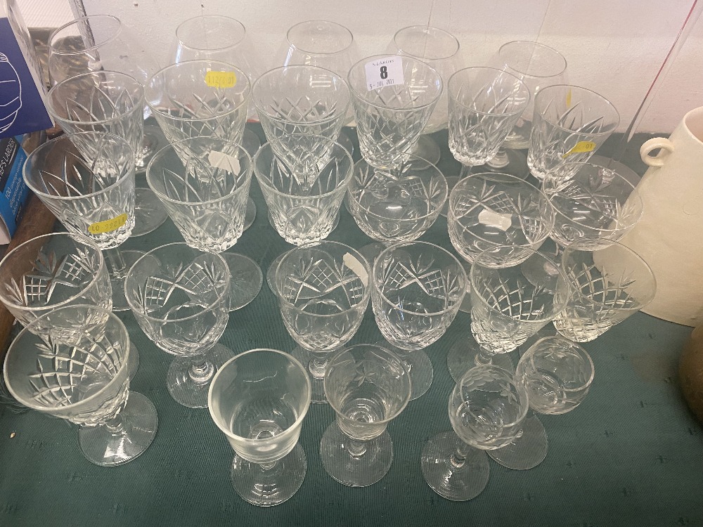 A set of Brandy glasses and a qty of assorted Crystal wine glasses etc.