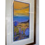 A original framed mixed media on fabric, 'Peaceful land' by Barbara Brody,