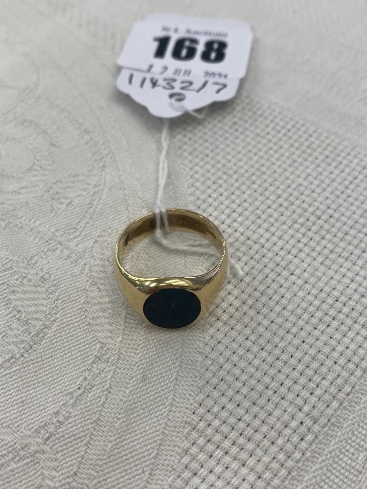 An 18ct Gold, Chester hallmark, 1960's, Bloodstone set ring,
