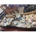 Two boxes of blue and white tea ware etc.