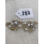 9ct Gold Pearl, CZ's clip earrings,