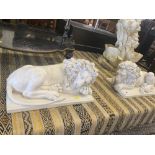 A pair of large marble Lions on bases