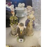 Two Royal Worcester lady figures and a Beswick Pig