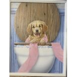 A mixed media framed, 'Dog in toilet' by John Silver,