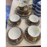 An oriental floral pattern tea set
