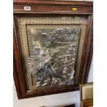 A Silver overlay framed bird plaque,