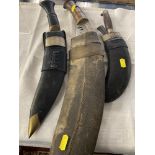 Three Gurkha Kukri knives, presented to J & K Garner, British Embassy Kabul,