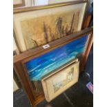 A collection of five watercolours and oils