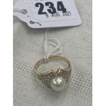 18ct Gold Pearl and Diamond cluster ring,
