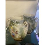 A pair of large Victorian vases, hand painted a.