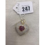 18ct Gold Diamond and Ruby heart shaped locket, Natural Ruby,