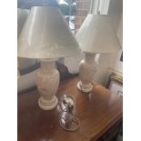 Pair of marble lamps and shades