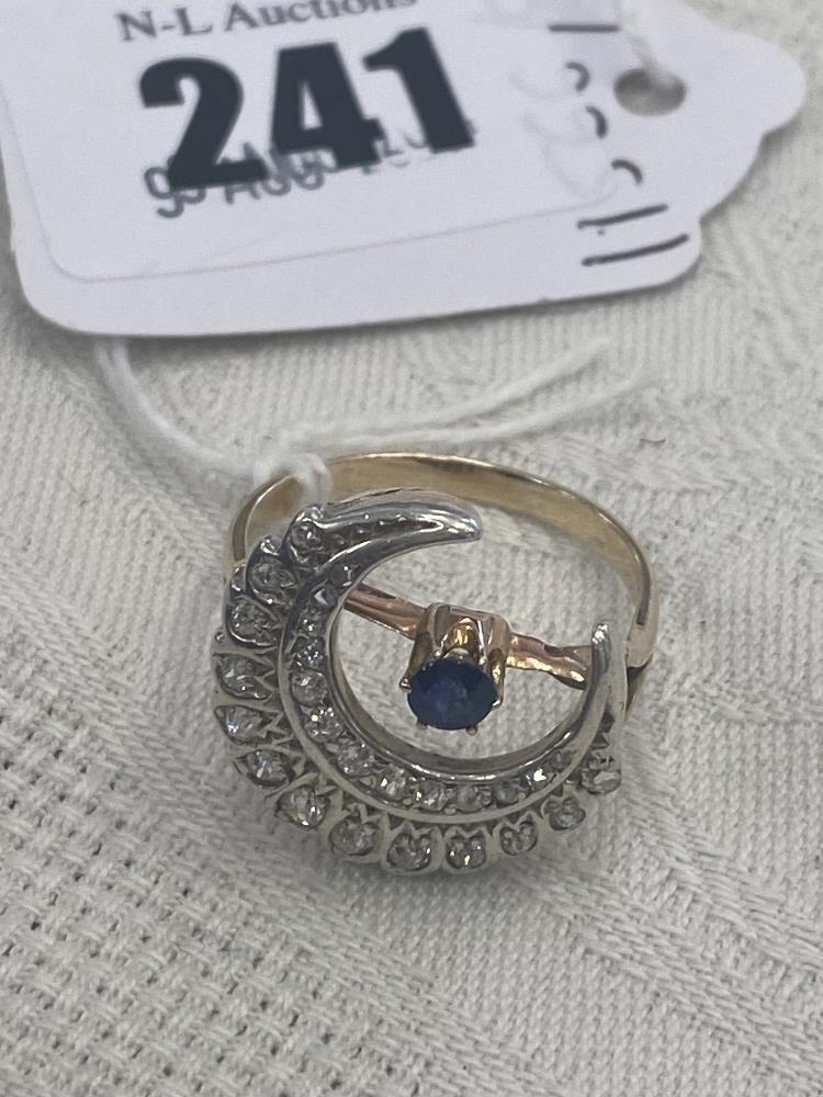 An 18ct Gold Victorian Crescent shaped ring, Sapphire and Diamond,