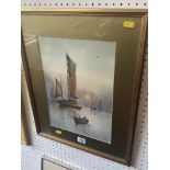 A framed watercolour seascape signed