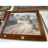 A framed South African oil on canvas, township scene,