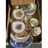 Three Limoges duos, two Delft plates,