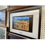 A framed and glazed painting, Township,