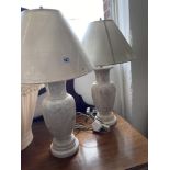 Pair of marble lamps and shades