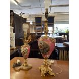 Two gilt and porcelain lamps
