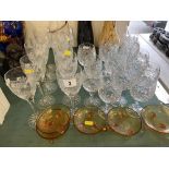 A collection of cut glass/ wine glasses