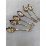 A set of six hallmarked silver tea spoons,