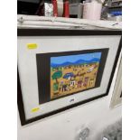 A framed and glazed painting, Township,