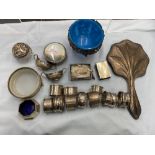 A qty of hallmarked silver napkin rings plus other silver items