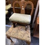 Two Chippendale style chairs and a Walnut chair and a stool