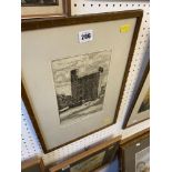 A framed and glazed etching,