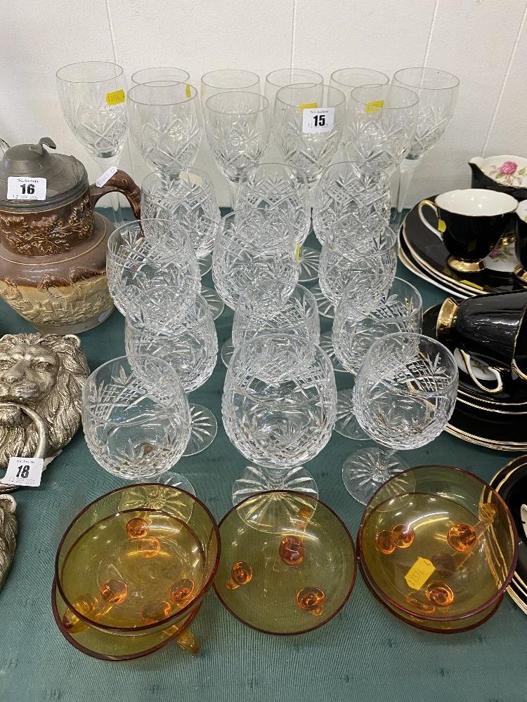 A collection of cut glass/ wine glasses