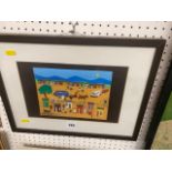 A framed and glazed painting, Township,