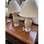 Pair of marble lamps and shades