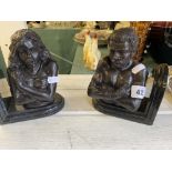 A pair of Bronze and marble bookends