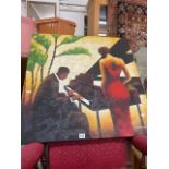 A modern acrylic Pianist and singer, mounted,