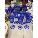 A qty of assorted blue glass and other glass