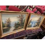 A pair of gilt framed oil paintings,