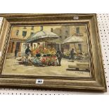 An oil painting on canvas, street scene, signed, H.