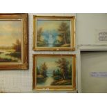 A pair of gilt framed oil paintings,