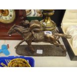 A racehorse and jockey figure