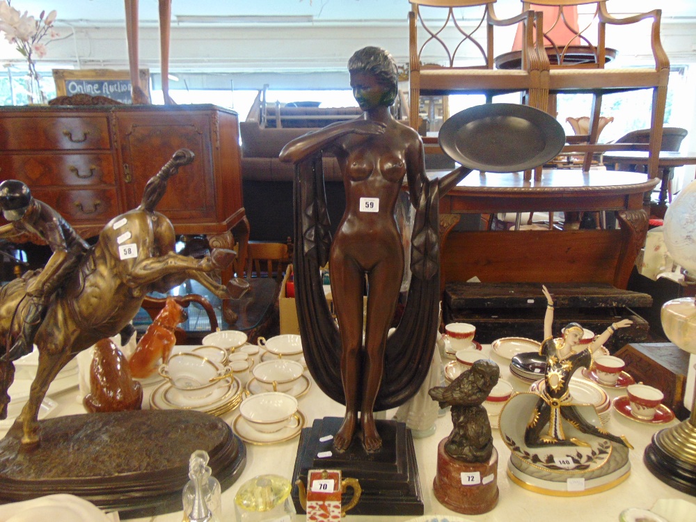 A bronze Artdeco lady with tray