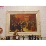 A large framed oil on canvas 'Auction scene' signed by S.