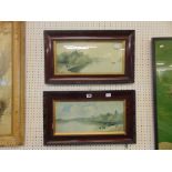 A pair of Mahogany framed watercolours, Dutch coastal scenes,