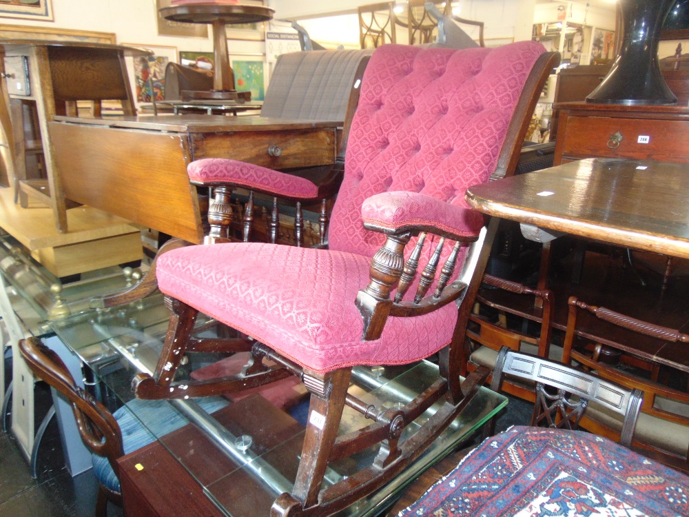 An upholstered button back rocking chair - Image 4 of 4
