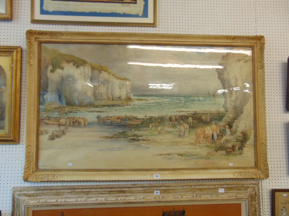 A large framed watercolour, coastal scene, signed WH Pigott,